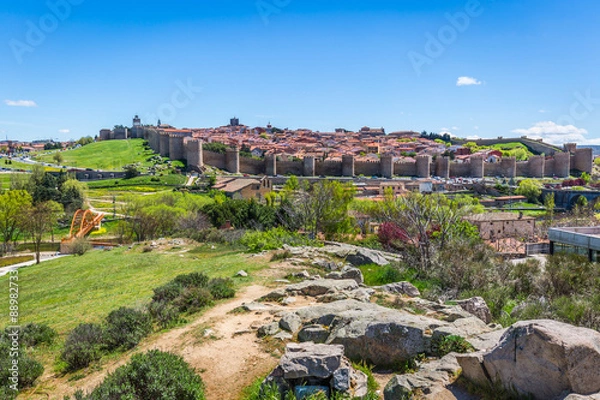Fototapeta Panoramic view of the historic city of Avila, Castilla y Leon, S