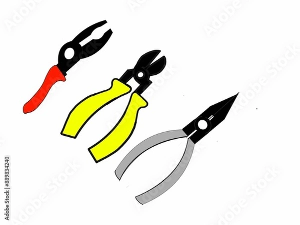 Obraz A digital design of three colored pliers,in a white background