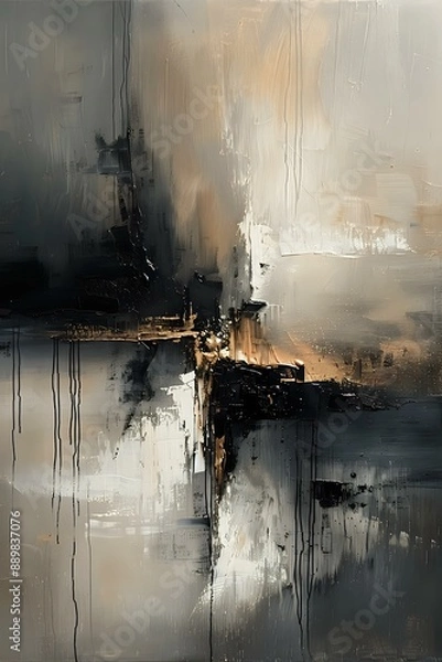 Obraz Abstract painting with bold strokes and a blend of black, white, and earthy tones. Perfect for modern interiors, art galleries, and contemporary design projects.