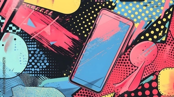 Fototapeta retro style ringing phone with blank bubble chat