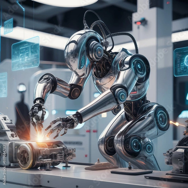 Obraz  AI-Powered Robotics - A futuristic robot performing complex tasks