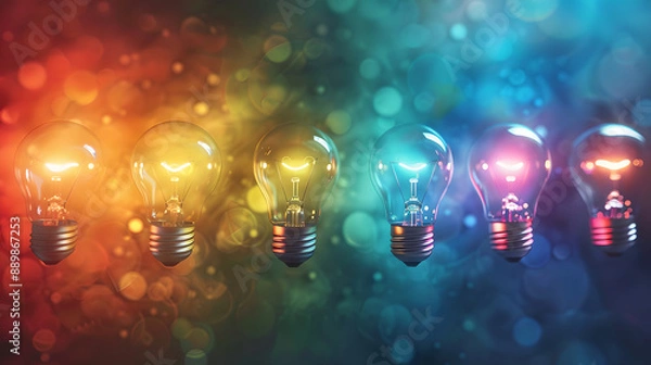 Obraz Banner with colorful glowing light bulbs It represents a brainstorming process that is full of energy and creativity.