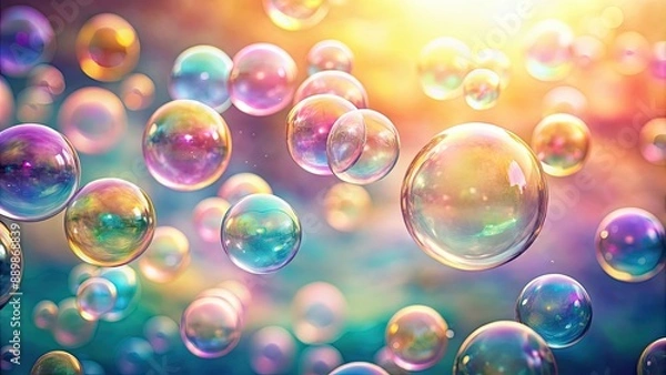 Fototapeta Colorful soap bubbles floating in pastel light, soap bubbles, colorful, floating, pastel, light, vibrant, iridescent
