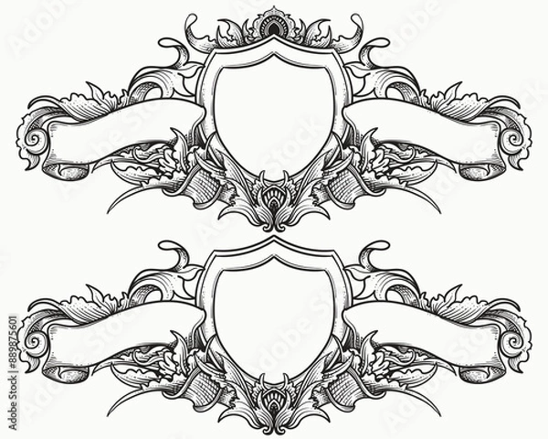 Fototapeta Vector set of decorative shields and ribbons
