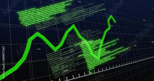 Fototapeta Image of financial data processing over black background