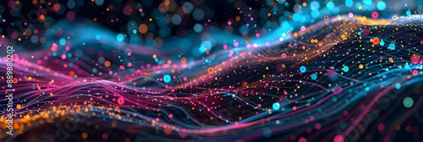 Obraz Abstract 3D Background with Wavy Lines and Colorful Lights