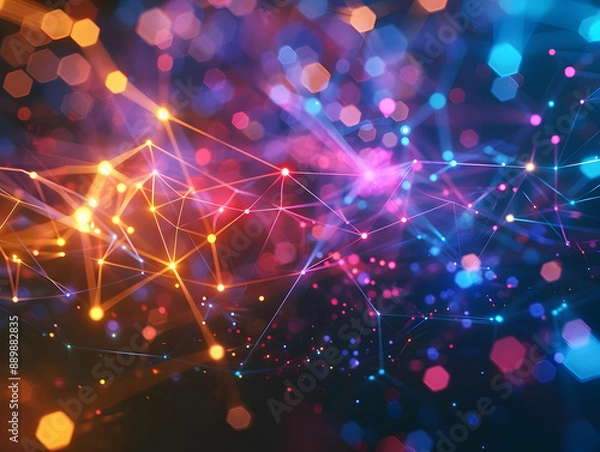 Obraz Abstract Colorful Background with Glowing Lines and Bokeh Illustration