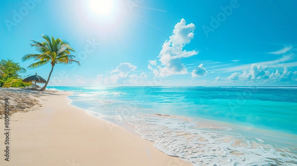 Obraz 常夏のリゾート島の美しいビーチをリアルに描いたAI生成画像