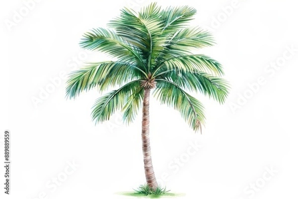 Fototapeta A serene watercolor scene featuring a palm tree, isolate on white background