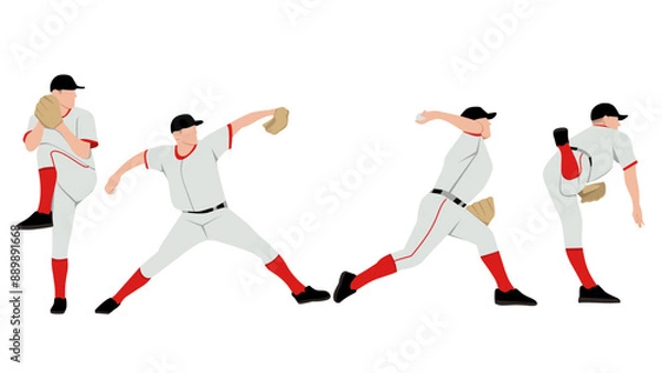 Fototapeta Vector illustration of aseball tutorial,man doing basebal,how to baseball, baseball step for education,poster,learning,school and more