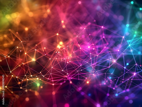 Fototapeta Abstract Background with Colorful Lines and Glowing Dots