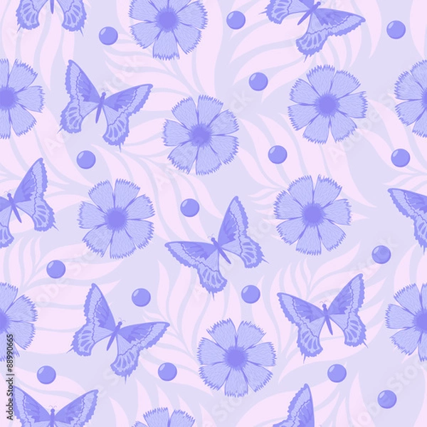 Fototapeta Flowers and butterflies. Seamless vector pattern