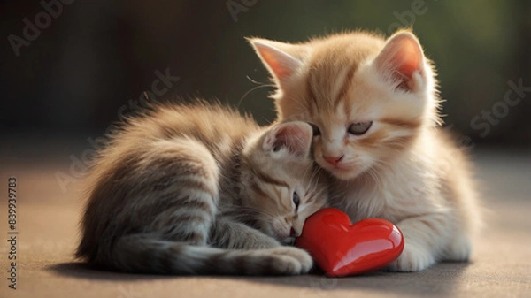Fototapeta cute kitten with a red heart