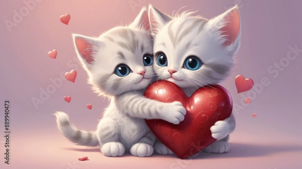 Fototapeta cute kitten with a red heart