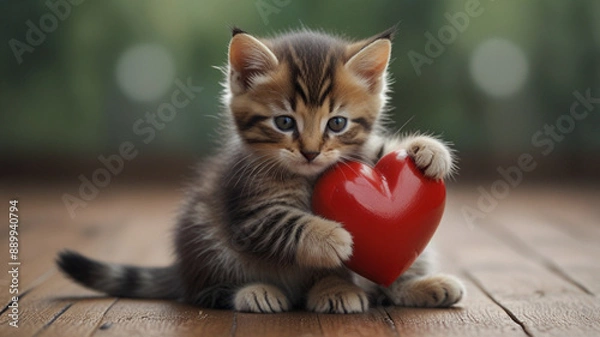 Fototapeta red kitten playing with toy