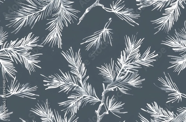Obraz White Pine Branches on Dark Blue Background