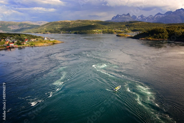 Obraz Boat in Saltstraumen current, Bodo, Norway