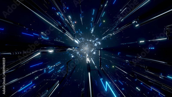 Obraz VJ トンネル ワープ 宇宙 サイバー 光線 青 [別Verあり]