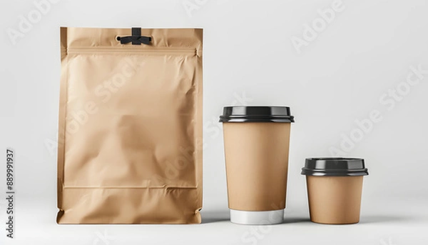 Obraz Maqueta de bolsa de papel para entrega de comida aislada sobre fondo blanco