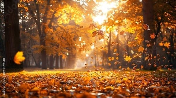 Obraz Falling tree leaves in autumn