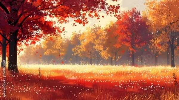 Obraz Falling tree leaves in autumn