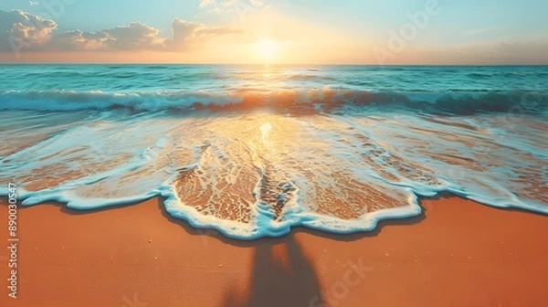 Obraz Man's shadow on the beach at sunset