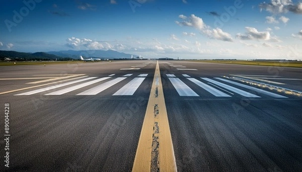 Fototapeta 비행기가 날아다니는 공항 활주로
