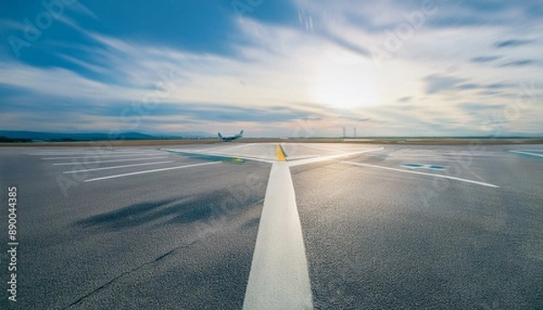 Fototapeta 비행기가 날아다니는 공항 활주로