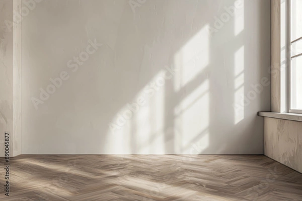 Fototapeta Empty room interiors in warm neutral colors with day lighting, minimal furniture and copy space. Conceptual Interiors design composition image for Real Estate