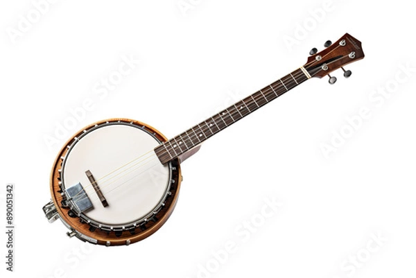 Obraz A Timeless Melody: A Traditional Wooden Banjo Ready To Play on a Clear PNG or White Background.