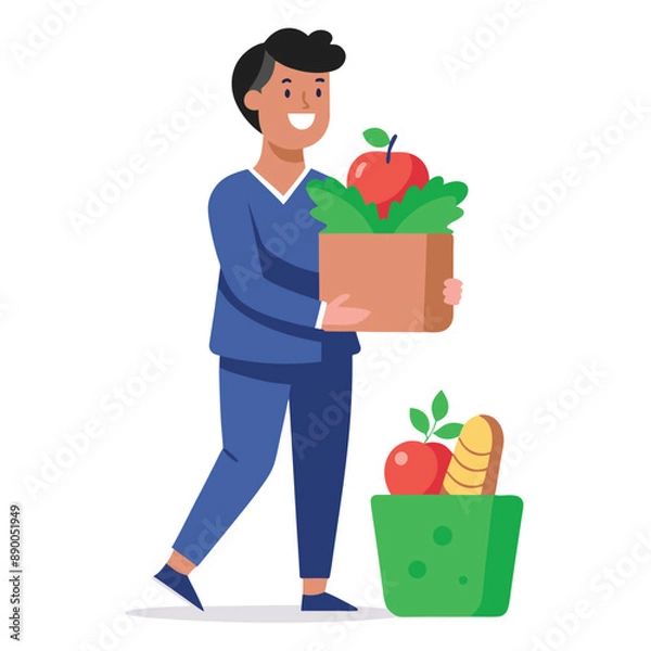 Obraz Man holding grocery items