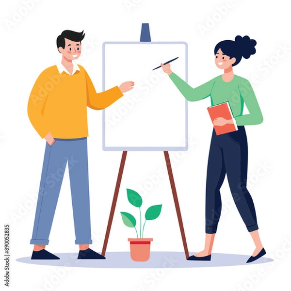 Fototapeta two persons standing next to whiteboard