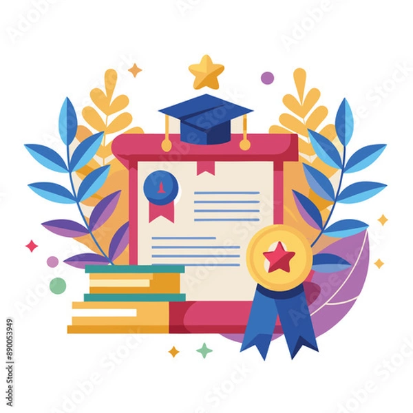Obraz Flat illustration of graduation certificate