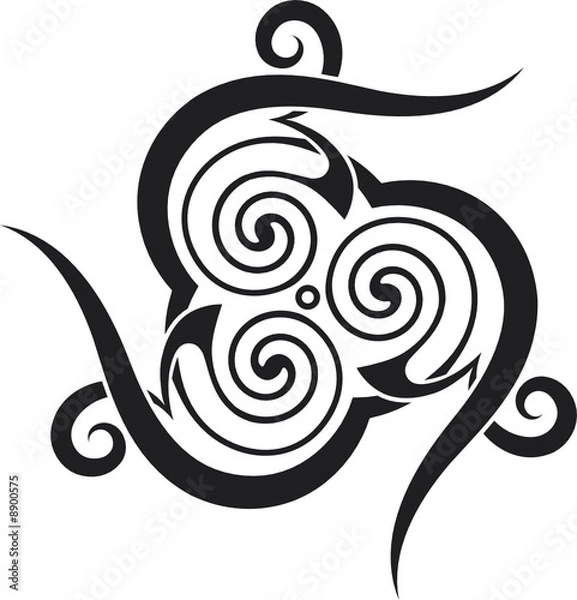 Obraz A celtic-style tattoo pattern with spirals and spikes.