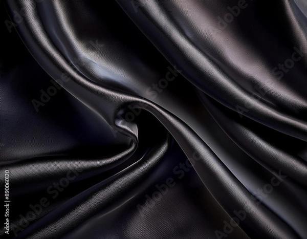 Fototapeta Elegant Black Silk Fabric Texture with a Shiny, Luxurious Surface