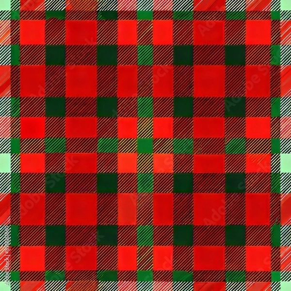 Fototapeta seamless pattern of classic Scottish tartan plaid in traditional red and green hues, Generative AI