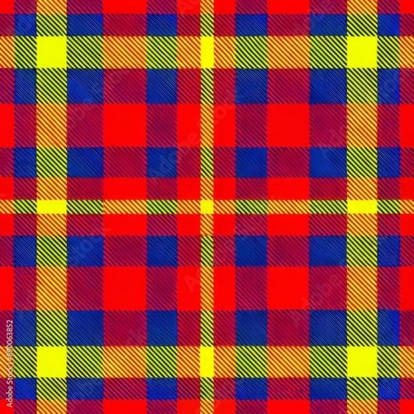 Obraz seamless pattern of tartan plaid in bright primary colors for a playful vibe, Generative AI
