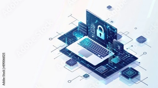 Fototapeta Cyber ​​security and privacy concept, protecting data, Lock icon and internet network security technology concept