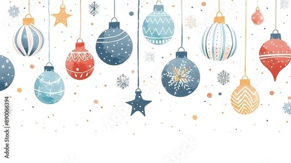 Obraz Hand-drawn hanging Christmas baubles