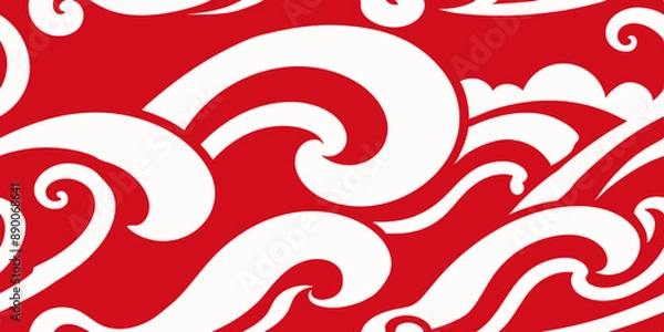 Fototapeta seamless pattern of flowing white waves against vibrant red background