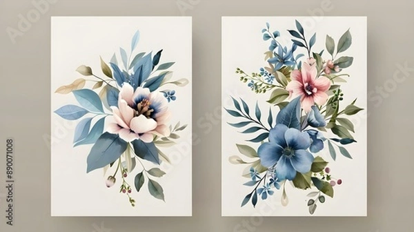 Fototapeta Double-Sided Floral Wedding Invitation Template