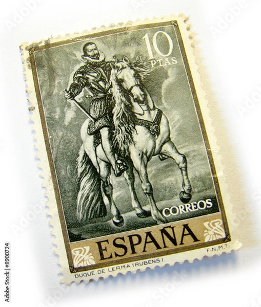 Obraz Old postage stamp from Spain on white background