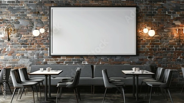 Fototapeta Modern Cafe Interior with a Blank Canvas