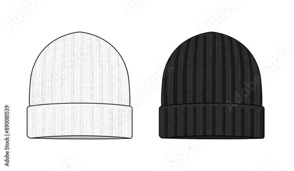 Fototapeta Knit cap ( beanie )  template vector illustration set
