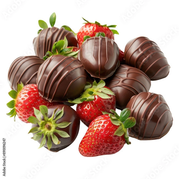 Fototapeta Tempting Strawberries Coated with Rich Dark Chocolate for a Decadent Treat