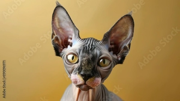 Obraz Sphynx: Characterized by their lack of fur and big ears, Sphynx cats are warm, loving, and outgoing. They enjoy cuddling and thrive in cozy, affectionate environments.
