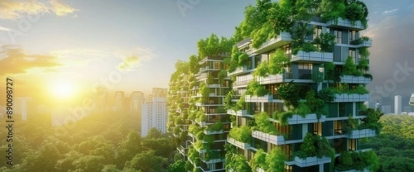 Obraz Sustainable Living in Urban Spaces. Green real estate emphasizes environmentally friendly design.