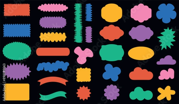 Fototapeta A vector set of minimalistic design elements, futuristic shapes, geometric shapes and stars - abstract background elements for branding, packaging, prints and social media posts.