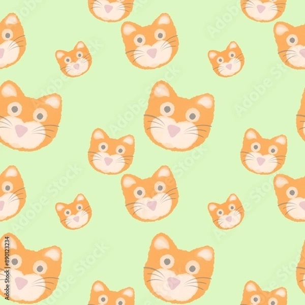 Fototapeta seamless pattern with Orange cat green background