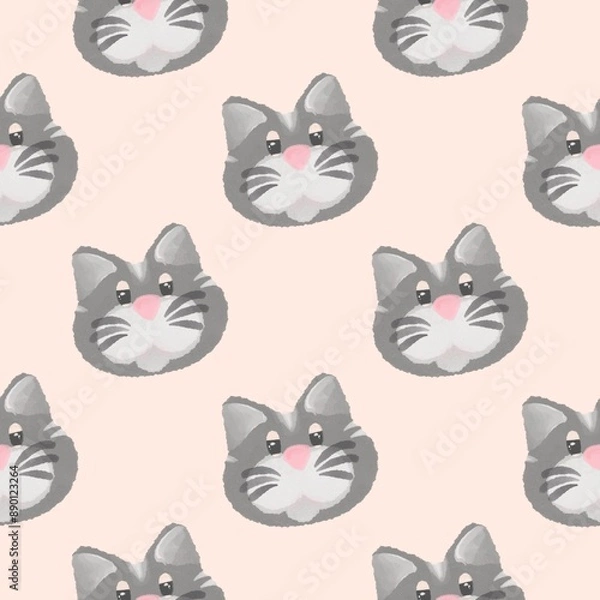 Fototapeta seamless pattern with Gray cat cream background